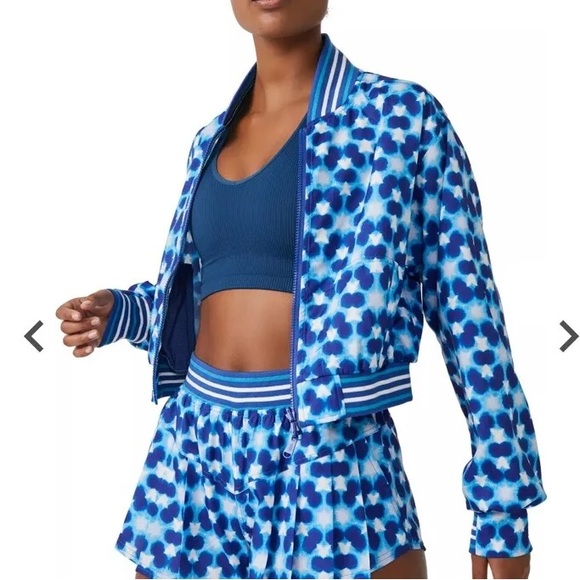 FREE PEOPLE MOVEMENT Top Seed Printed Tennis Activewear Jacket Blue Combo - Picture 4 of 16